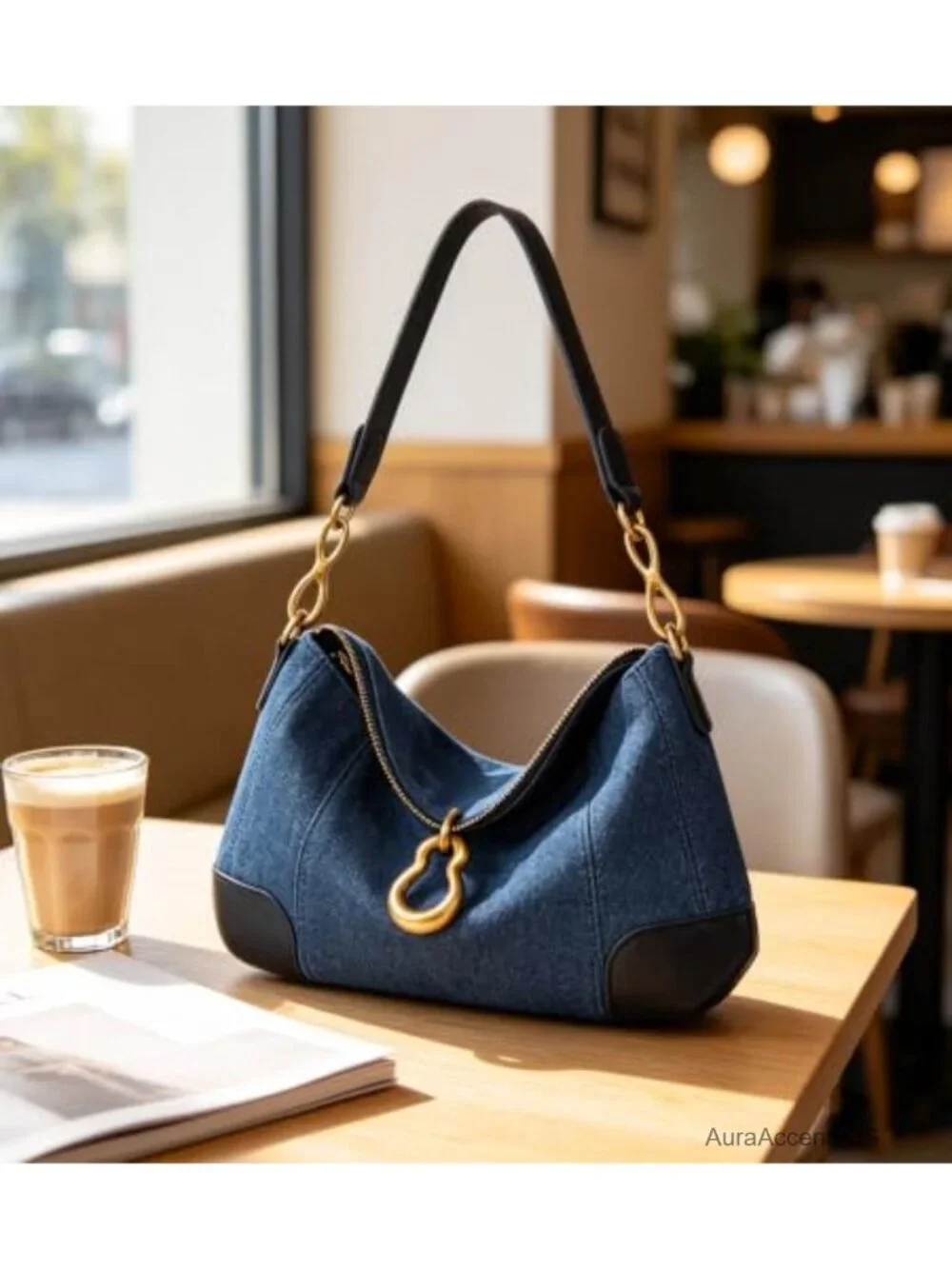Hobo Shoulder Bag Women Retro Metal Pendant Satchel Purse Faux Leather